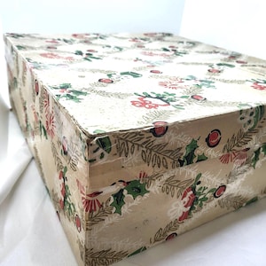 Weihnachtsbox, große Vintage Geschenkbox, Weihnachtsverzierung, Feiertage Dekorationen Aufbewahrung, seltener Karton aus der Mitte des Jahrhunderts, festliches Kunsthandwerk, Display