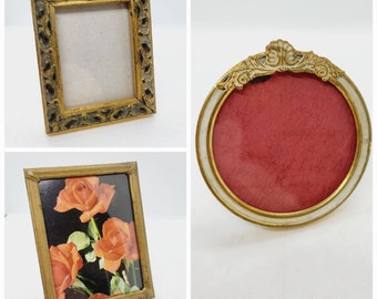 Petit cadre photo doré, rond en métal ou rectangle en bois, design danois orné, cadre photo de style château français, décor à la maison vintage