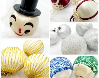 Vintage Satin Thread Christmas Baubles: Shabby Chic Tree Ornaments