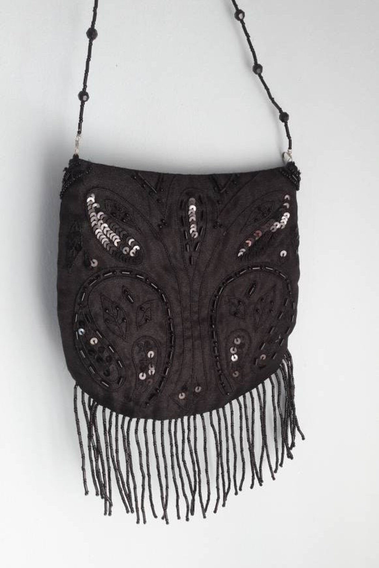 Debut black sequin tassel evening bag vintage evening purse Etsy