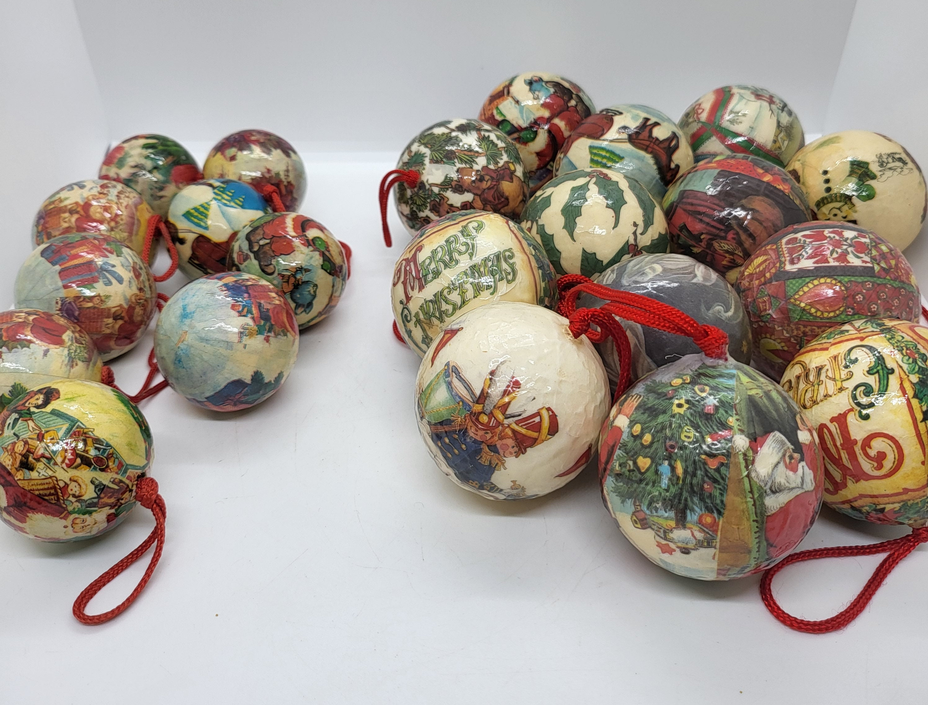 Papier-mache Christmas Baubles Tree Ornaments Small or image photo