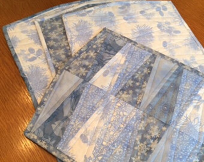 Quilted Placemats Blue and White Placemats Etsy