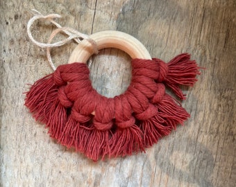 Dark Red Boho Ornament, Macrame Christmas Ornament, Holiday Decor