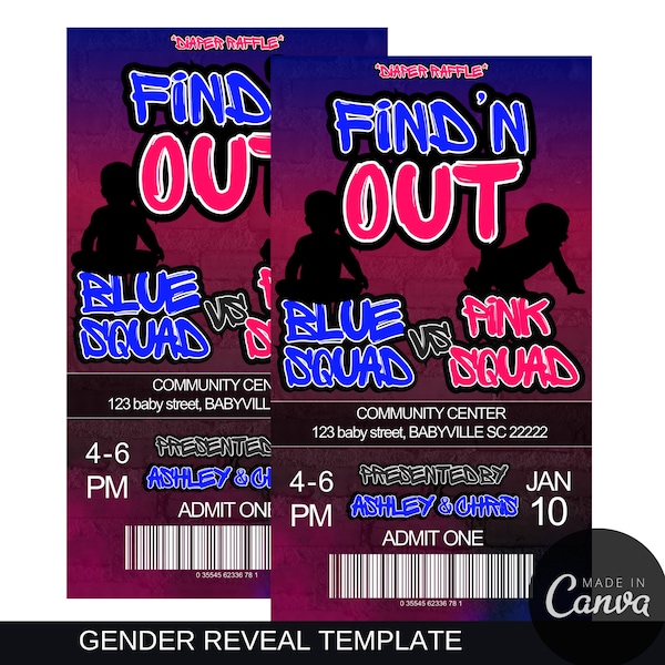 Find n out gender reveal invitation, custom digital gender reveal invites, wild n out inspired gender reveal invitation, Canva template