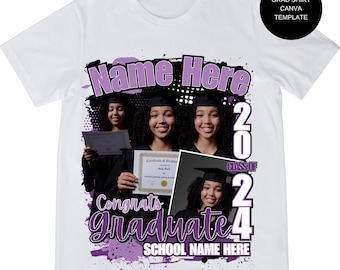 High school graduate template, editable Canva graduation tee template, grad shirt design, college grad shirts, class of graduation template