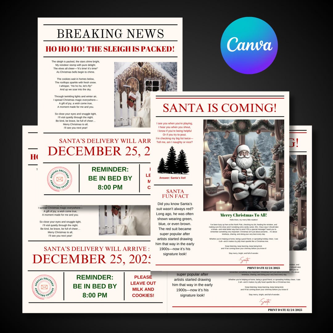 Fall Newspaper Christmas Newspaper Template, the Night Before Christmas Newspaper ...