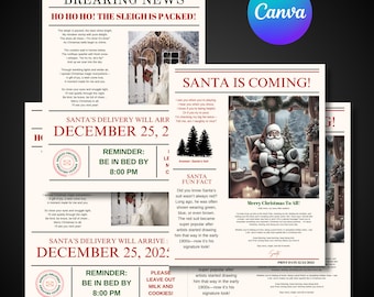 Christmas Newspaper Template, The Night Before Christmas Newspaper Announcements, Editable Canva Template For Santa Is Coming Newspaper