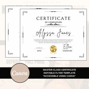 May include: A black and white certificate of completion with a gold seal. The certificate is presented to Alyssa Jones for completing a lash extension training course. The date is 12.08.22 and the signature is Ellem.
