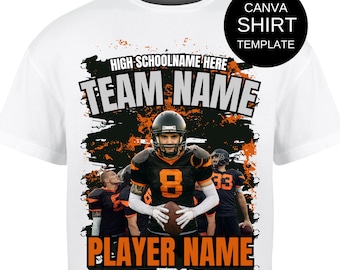 High school football shirt template, editable Canva football design, football team shirts, college football template, football player tee