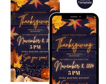 Mobile Thanksgiving Dinner Invitation, Canva Fall Thanksgiving Dinner Invitation, Thanksgiving Dinner Invite template, Friendsgiving Invite
