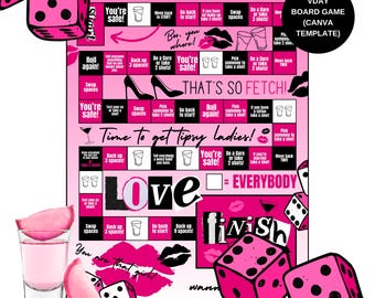 Valentine’s Day Board Game Canva template, editable board game template, customizable couples board game, Valentine’s Day girls night game