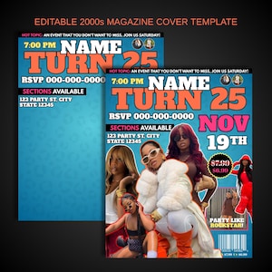Editable Y2K Magazine Cover, Early 2000s Magazine Cover Template, Magazine Party Invitation, Magazine Cover wall poster, Canva Template