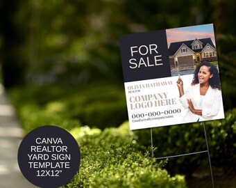 Letrero de jardín profesional para agente inmobiliario, letreros de jardín de casa en venta, plantillas de letreros de jornada de puertas abiertas para marketing inmobiliario, plantillas de Canva para agentes inmobiliarios