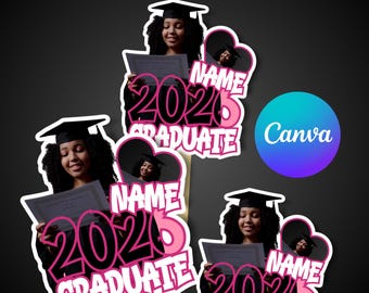 Sjabloon voor afstuderen fam, bewerkbare Canva-afstudeerfan, klasse van 2026-fanuitsparing, diy-afstudeerfan digitale download, rekwisieten voor afstuderen