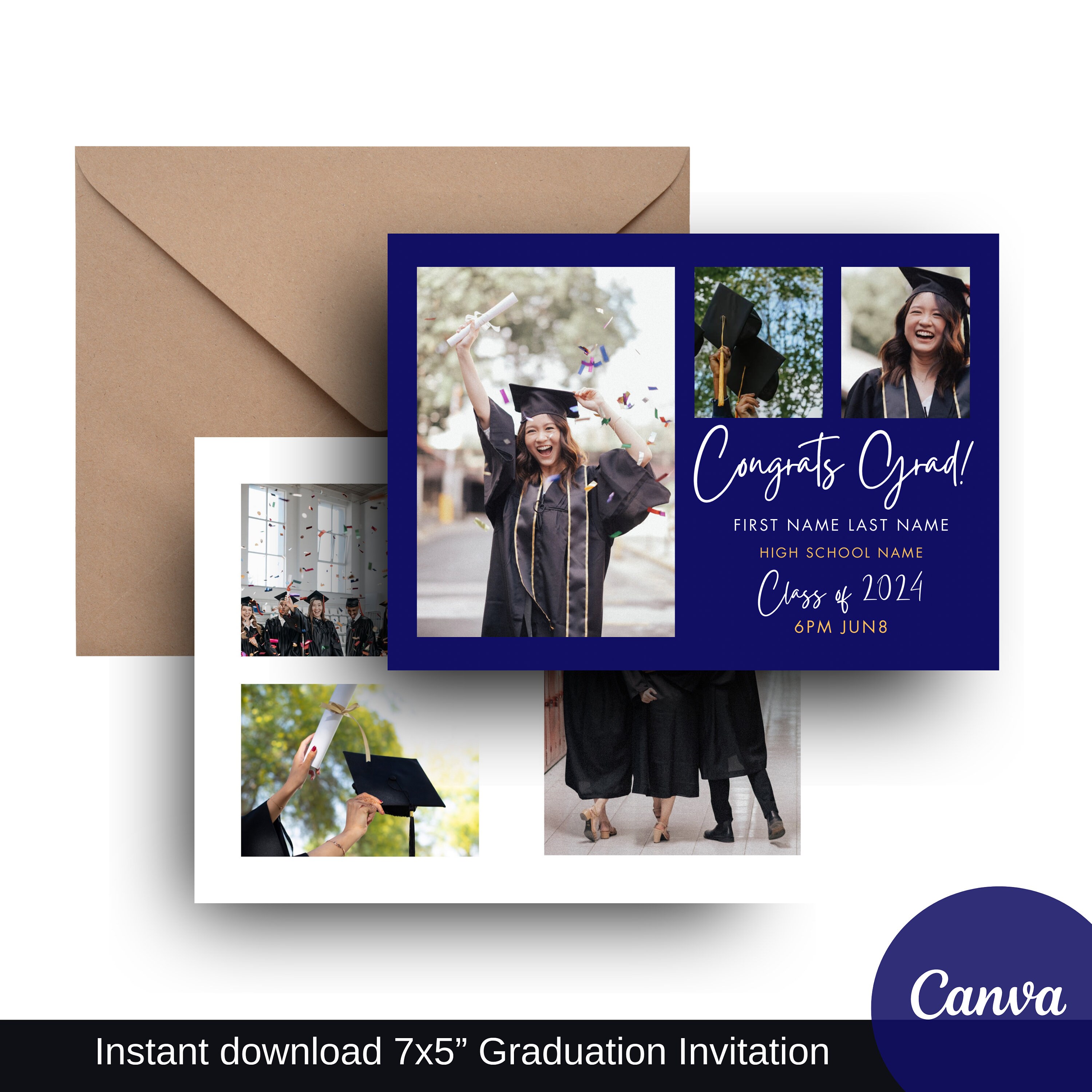 Graduation Postcard Invitation, Set of Graduate Invites Templates, Grad ...