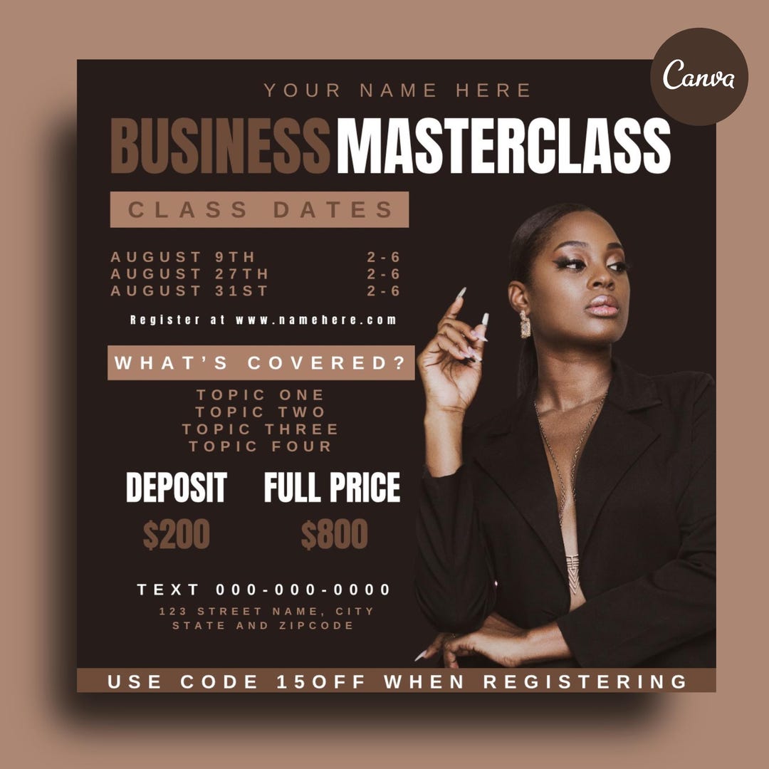 Example Master Class Flyer Editable Masterclass Flyer, Canva Template, Digital Flyer for Online ...