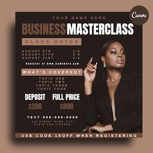 Folheto de Masterclass editável, modelo Canva, folheto digital para cursos ou aulas online, curso individual de Lash Tech, Nail Techs Hairstylist