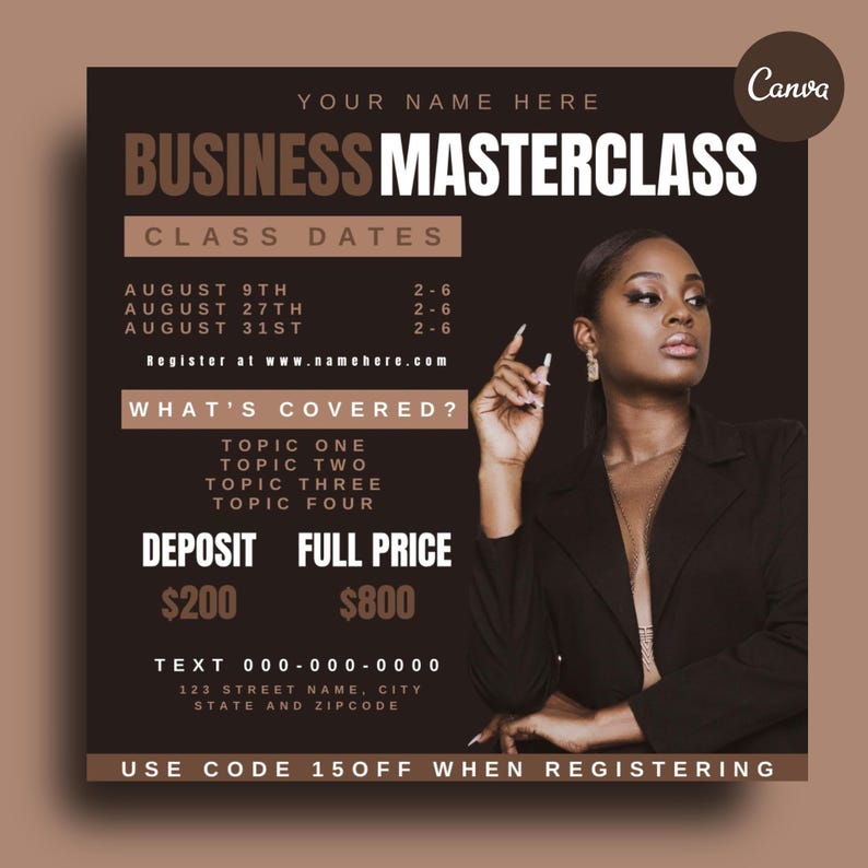 Editable Masterclass Flyer, Canva Template, Digital Flyer for Online ...