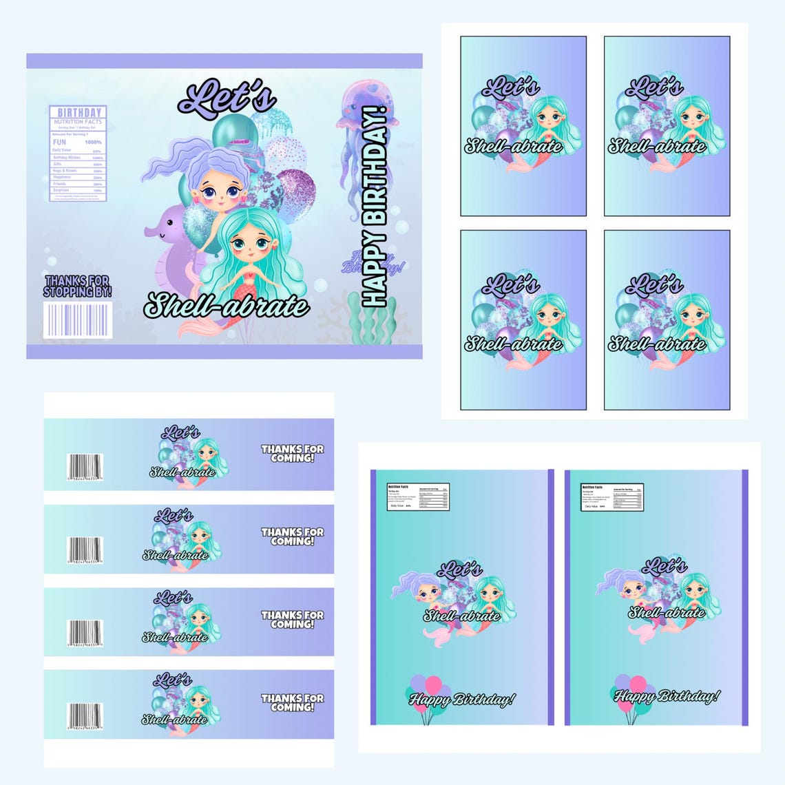 Mermaid Party Favor Bundle, Set of Tree Party Favor Printables ...