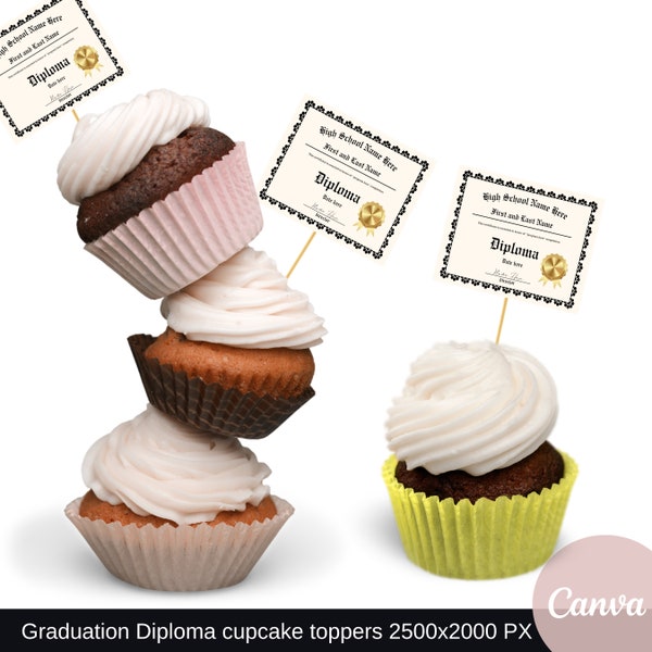 Mini diploma cupcake toppers, graduation certificates, graduation cupcake topper, certificate cupcake toppers, mini diploma template, canva