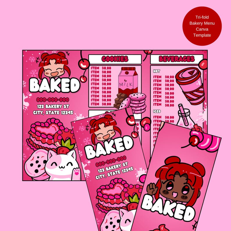 Valentines Day Tri Fold Menu for Bakery, Bakery Menu, Bakery Brochure ...