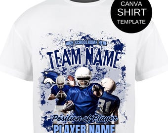 High school football template, editable Canva football design, school football team shirts, college football template, football player tee