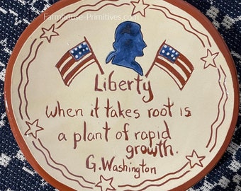 Liberty Quote Geo Wash Redware Plate