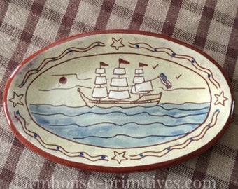 Tall Ships Redware Oval Plate