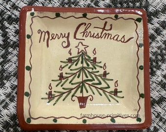 Merry Christmas Mini Redware Plate