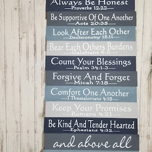 Christian Family Rules Sign, Colorful Religious Family Wall Decor, Religious Sign for Family, Family Wall Decor, Navy Blue Gray Wall Sign