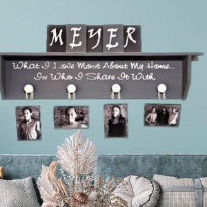 Family Last Name Sign, Photo Display, What I Love Most Saying, Personalized Letter Blocks, Housewarming Gift, New Home Gift, Entryway Decor