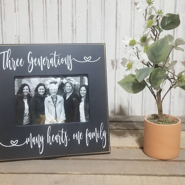 Three Generations Photo Frame, Gift for Grandparents, Grandma Mother's Day Gift, Three Generations Many Hearts One Family Photo Sign