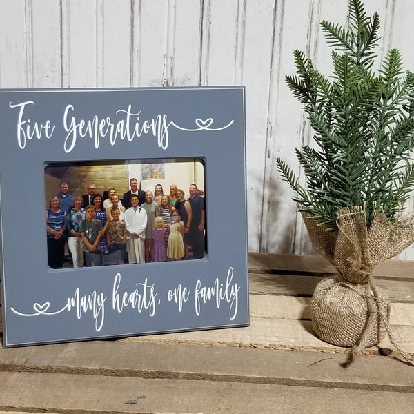 Five Generations Photo Frame, Gift for Great Grandparents, Family Picture Frame Gift, Five Generations Many Hearts One Family Photo Sign