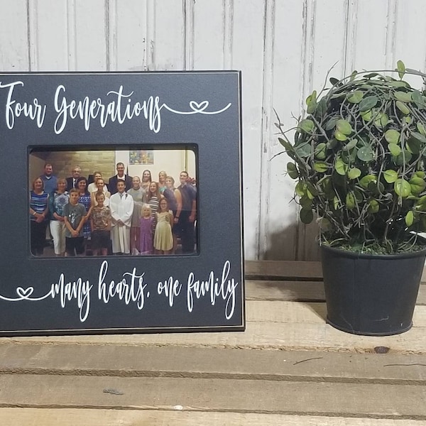 Four Generations Photo Frame, Gift for Great Grandparents, Family Picture Frame Gift, Four Generations Many Hearts One Family Photo Sign