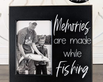 Fishing Picture Frame Wall Display Dad Fishing Present Angler Gift Cabin Decor Rustic Lake House Fisherman Photo Frame Trophy Keepsake