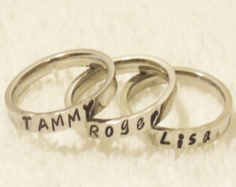 Stackable Name Ring, Personalized Stackable Ring, Custom Name Ring, Hand Stamped Ring, Stainless Steel Name Ring, 3mm Ring (HSSR0001)