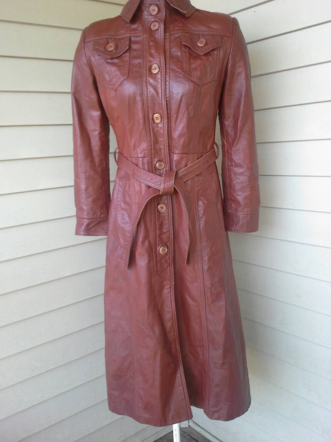 70's Leather Jacket/fitted/ Long Jacket/brown Leather - Etsy