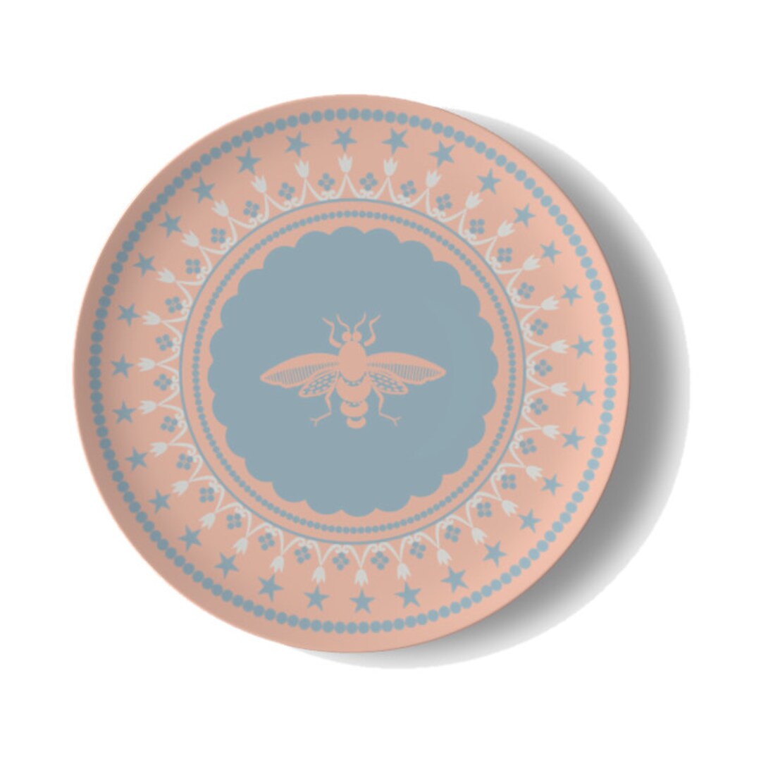 St Ruf Rococo China Plate: Pink Insect Design, Blue Tableware (10.4 In ...