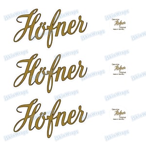 Hofner Headstock-logosticker, doorzichtig vinyl spatbordsticker, Compete Hofner-set, drie sets per verpakking, helder doorzichtig vinyl