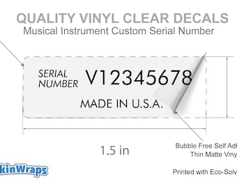 Custom Serial Number Decal, Clear Matte Vinyl Fender Sticker, Complete Fender Set, Three per pack