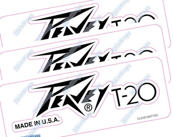 Peavey Vintage Guitar T-20 Decal with Patent number in black on clear matte vinyl, set of 3 per pack