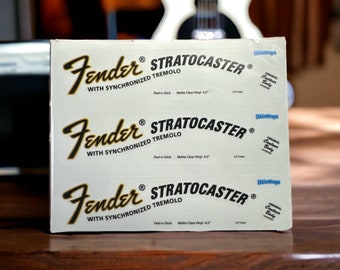 Fender Stratocaster Old Headstock Logo Sticker, Clear Vinyl Fender Sticker, Compete Fender Set, Three per pack