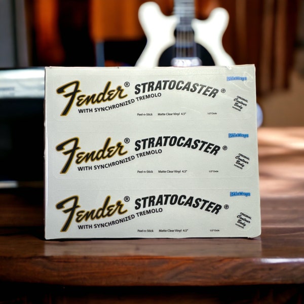 Fender Stratocaster Old Headstock Logo Sticker, Clear Vinyl Fender Sticker, Compete Fender Set, Three per pack