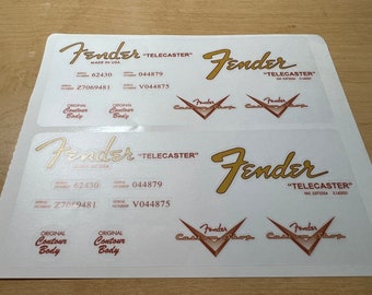 Fender Telecaster Headstock Logo Sticker, Clear Vinyl Fender Sticker, Compete Fender Set, Two Sets per pack, Clear Ready to Apply