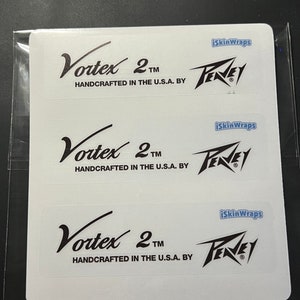 Vortex 1 or 2 Peavey Headstock Logo Sticker, Clear Vinyl Peavey Sticker, Compete Peavey Set, Three per pack, Clear Matte vinyl