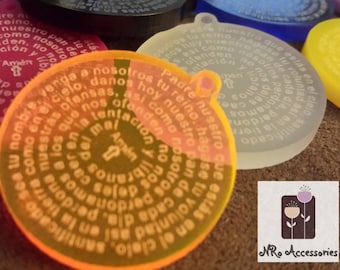 Acrylic Padre Nuestro Charms, Medallas del Padre Nuestro en acrilico