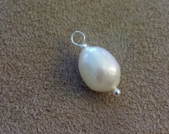 Add a Single Silver wire wrapped Freshwater Pearl Dangle,Irregular 9 mm Pearl