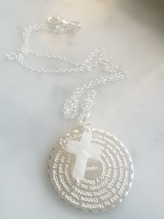 Padre Nuestro Necklace With Mother of Pearl Cross