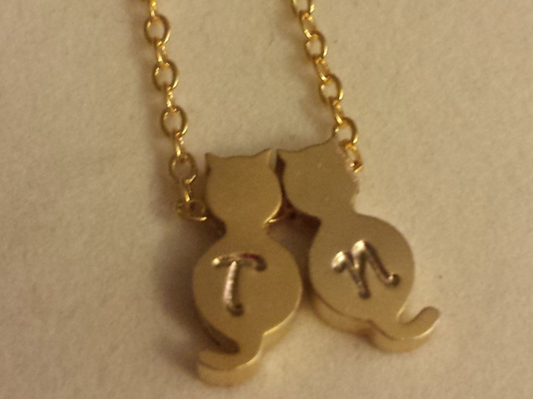 Gold You and Me cats necklace, kitties necklace, two cats necklace
