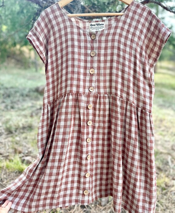 brown and cream gingham dress & Linen Sun Maternity Size:L Shop LA PLAÍN Long Wear it with tan FF4